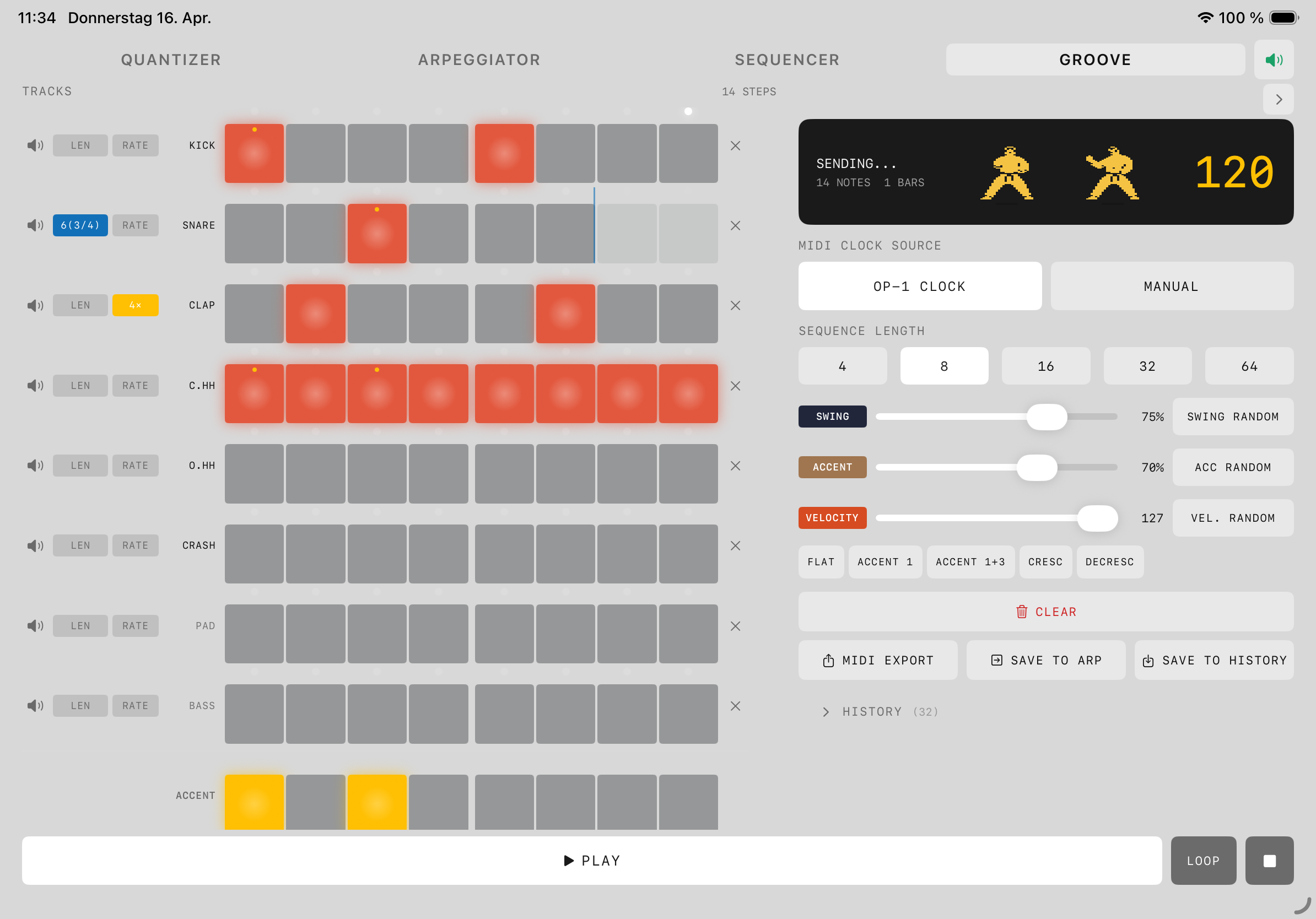 Groove — 8-track polyrhythmic sequencer with accent and swing